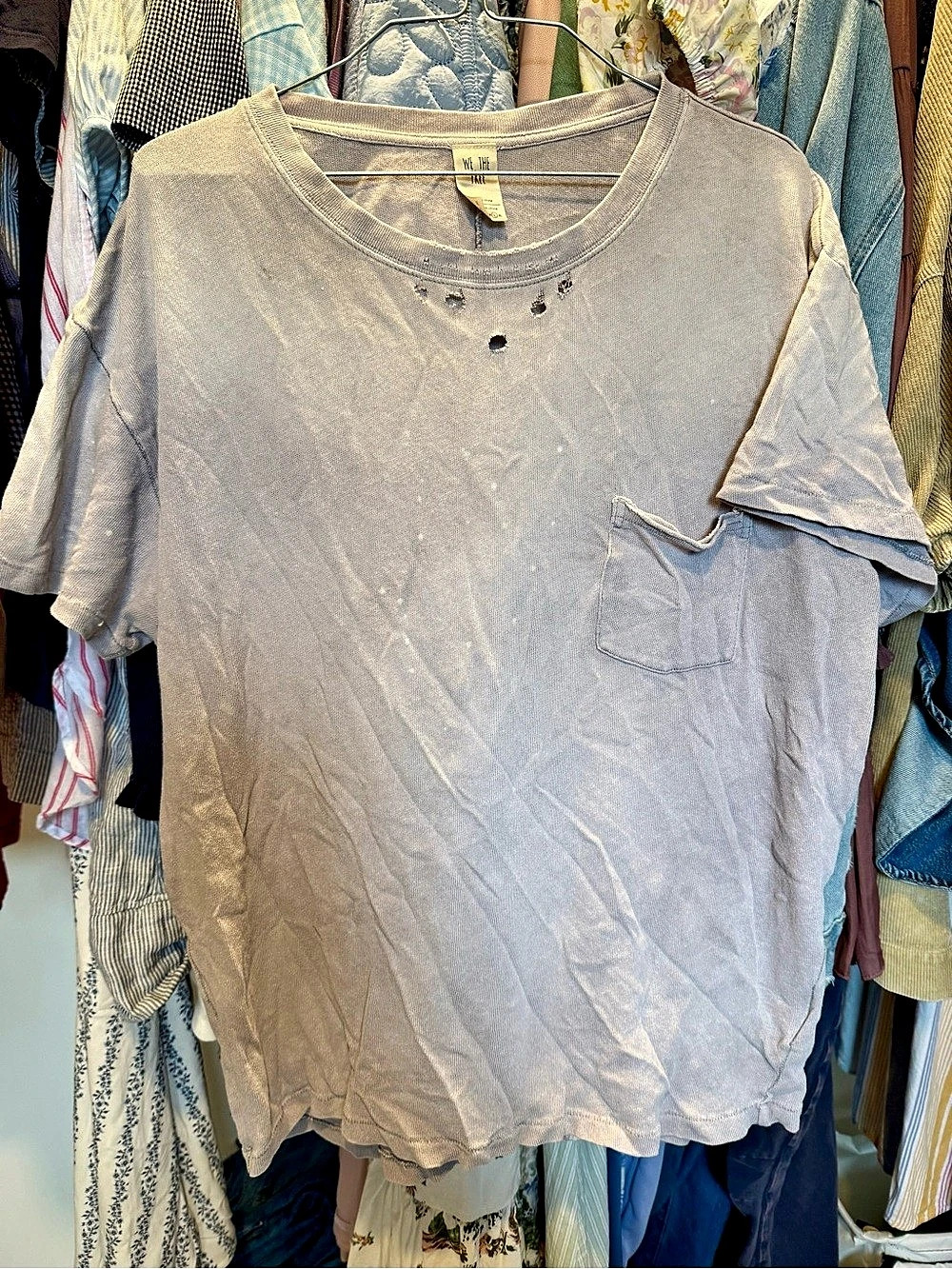 We The Free Lucky Tee Distressed Pocket Tee Blue L